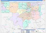 South Bend Metro Area Wall Map Color Cast Style